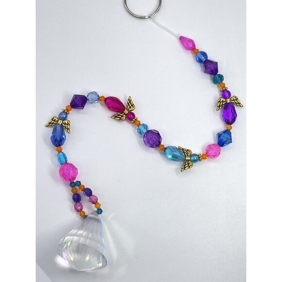 Beaded Angel Suncatcher Pink Blue Purple Crystal Prism Hanging Patio Decor Yard - Picture 2 of 10